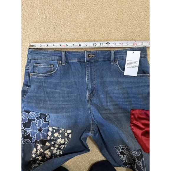 LOGO Lmtd Ed. NWT Lori Goldstein 14 Tall Multi Patch Wide Leg Jeans, Medium Wash - Picture 6 of 15